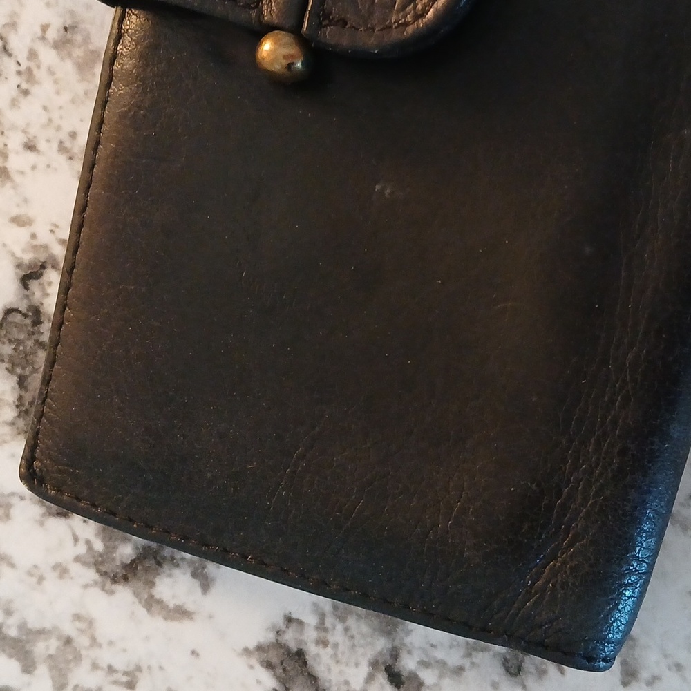 Vintage 90s Fossil Black Leather Wallet Checkbook Holder - Picture 3 of 11
